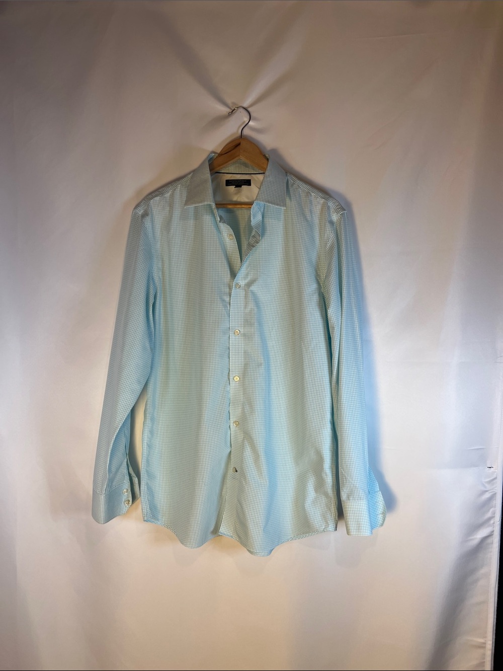 Banana Republic Non-Iron Slim Fit Aqua Graph Check Shirt - Size Large Cotton - Picture 4 of 9